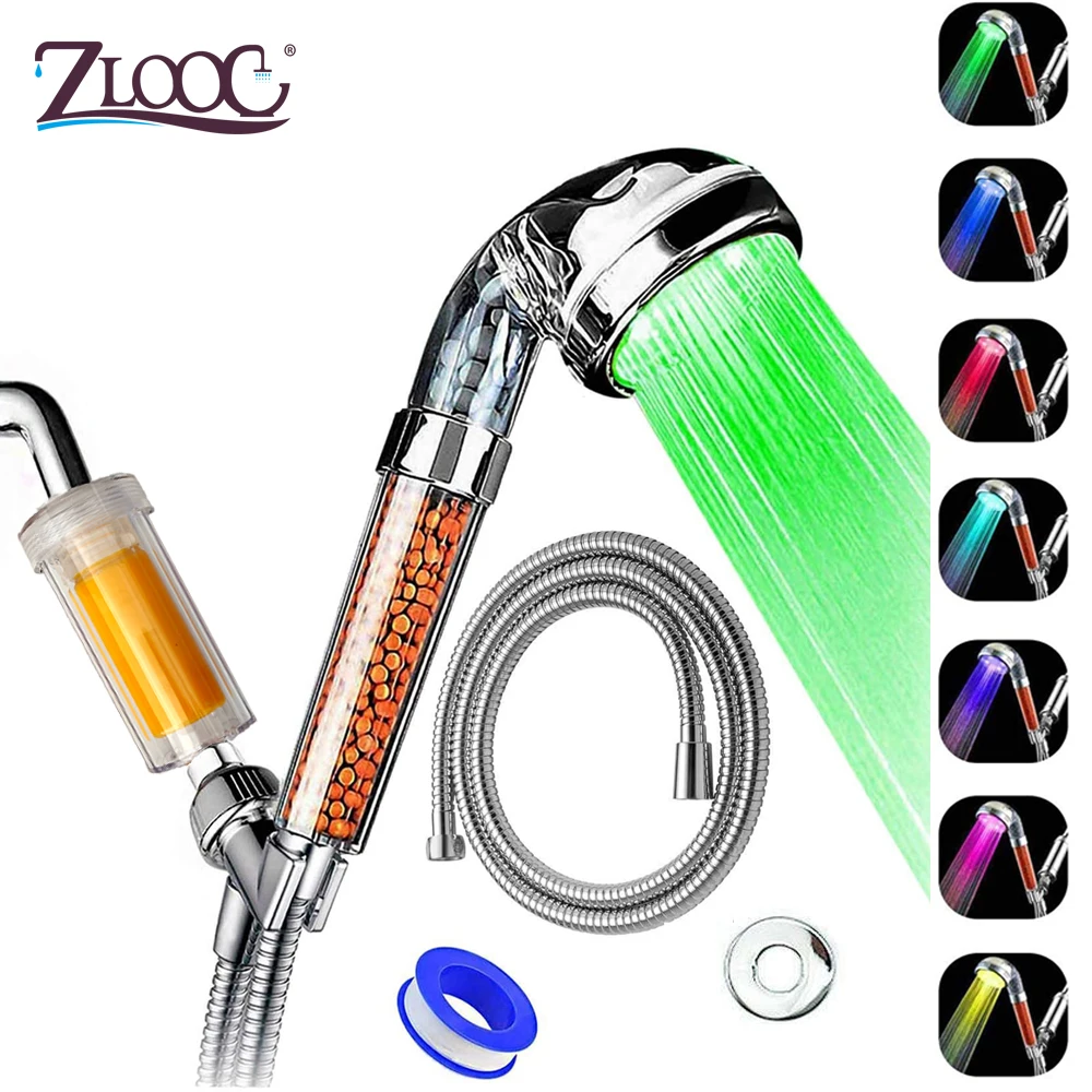 Zloog Handheld Bathroom 3/7 Colors Changes Inoic Mineral Beads Vitamin