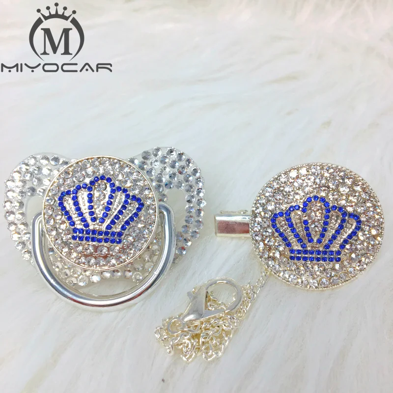 Chupeta e Clipe Miyocar Todos Bling Branco Coroa Conjunto Chupeta Titular Corrente Adorável Design Exclusivo Abcb-1-sw
