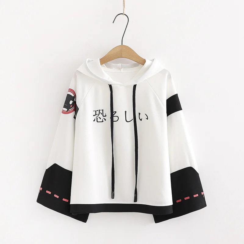 

Harajuku Kawaii Casual Women Hoodies Korean Cartoon Devil Printed Hooded Sweatshirt Girls Japanese Letter White Hoodie Pullover