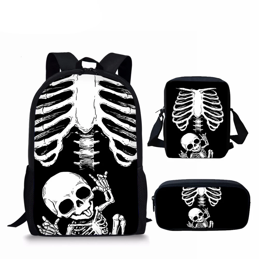 Novelty Halloween Style School Bag Set for Kids Boys,Skeleton Rib Print School Bag, Primary Junior Student Bookbag