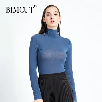 

Women Tshirt black/blue Long Sleeve T Shirt Women Casual Bottoms Tops Ladies high Neck Friends Tee Shirt Femme Polera Mujer