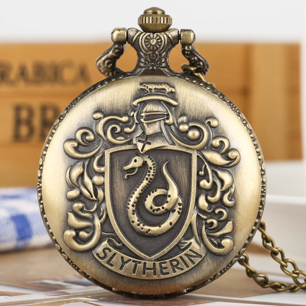 Бронзовый Hufflepuff дом тема кварцевые карманные часы Нежные белые римские цифры Циферблат часы сплав ожерелье цепь Подарки для мальчиков