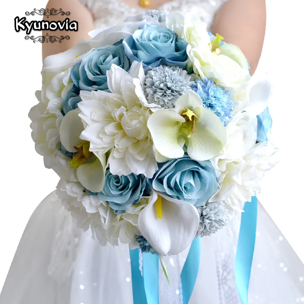 Kyunovia Wedding Flowers Bridal Bouquet blue Color Roses bouquet wedding accessories Artifical Flower bouquets for FE16 | Дом и сад