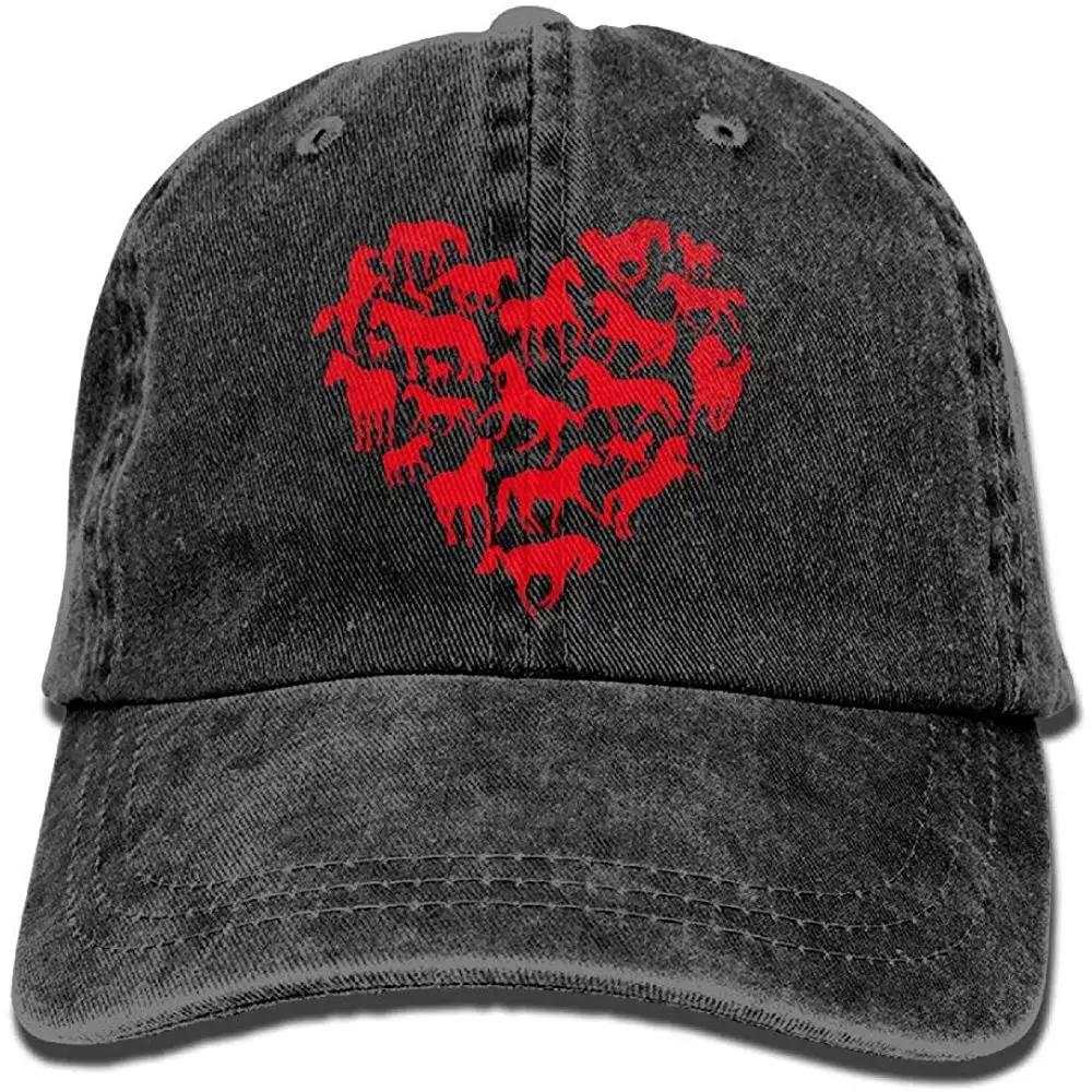 Бейсбольная Кепка унисекс с надписью «Love Heart Horse» из окрашенной джинсовой ткани для спорта на открытом воздухе