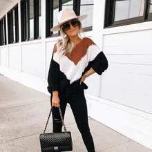 New Fashion Women Contrast Color Round Neck Sweater Ladies Baggy Batwing Sleeves Casual Losse Pullover Knitwear Pull Femme 2020 New Fashion Women Contrast Color Round Neck Sweater Ladies Baggy Batwing Sleeves Casual Losse Pullover Knitwear Pull Femme 2020