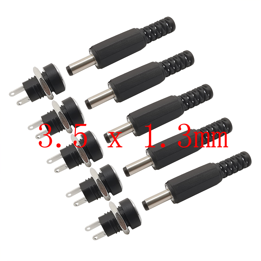 5Pairs DC 3.5 x 1.3mm DC Power Male Female Jack Nut Panel Mount Solder Wire Connectors 3.5mm x 1.3mm DC Plug Socket Connector