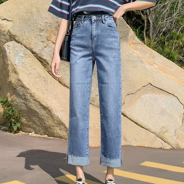 High Waist Wide Leg Loose Straight 9/10 Length Denim Capri Pants Cropped  Jeans for Women - AliExpress Women's Clothing