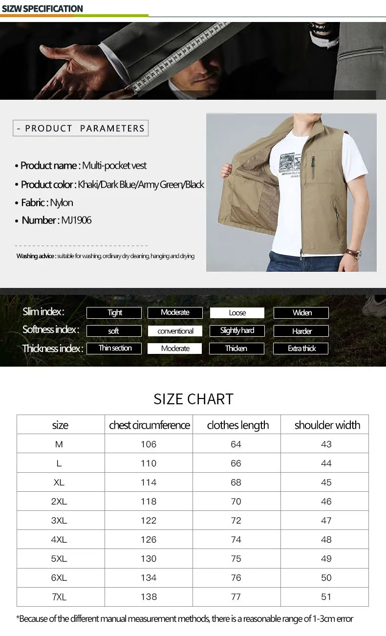 MAIDANGDI Men's Waistcoat Jackets Vest 2021 Summer New Solid Color Stand Collar Climbing Hiking Work Sleeveless With Pocket