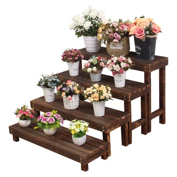 

Indoor Anti-corrosion Wooden Flower Shelf Stepped Meaty Green Flower Stand Solid Wood Head Balcony Flower Stand Floor Type