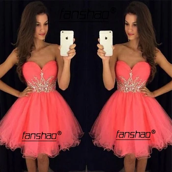 

Fanshao Homecoming Dresses A-line Sweetheart Short Organza Beaded Crystals Prom Gowns Elegant Special Sleeveless Dress