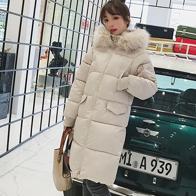 Beige Повседневное длинное пуховое пальто для женщин, зимняя уличная одежда, модный утепленный пуховик на молнии размера плюс, Женская однотонная Корейская офисная верхняя одежда - Color: Beige