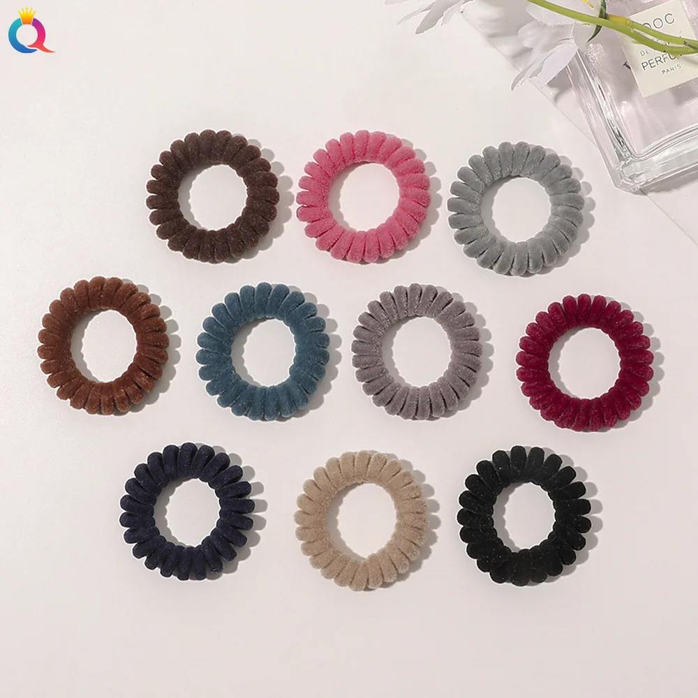 

Women Elastic Hair Rope High Level Telephone Wire Hair Loop Velvet Spiral Shape Ponytail Holders Hair Ties Rubber HairBands