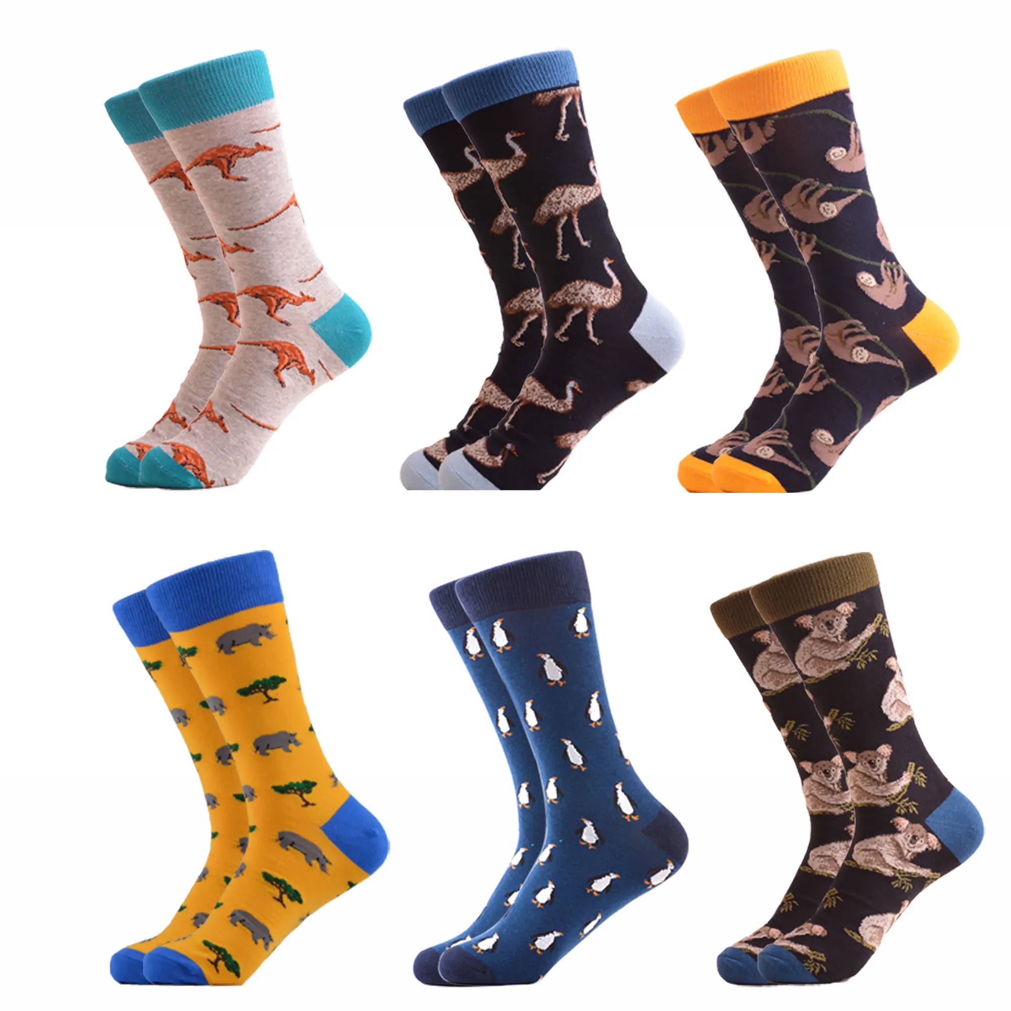 06766 (6pairs) SANZETTI/цветные мужские забавные носки без пятки из чесаного хлопка; одежда в стиле хип-хоп; Новинка; уличные носки для катания на коньках; носки для свадьбы; счастливый подарок - Цвет: 06766 (6pairs)