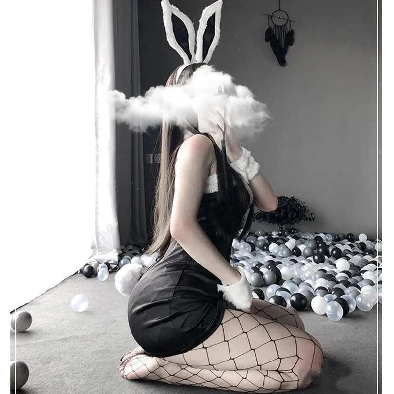 Сексуальный Классический костюм кролика для косплея девушки черный розовый