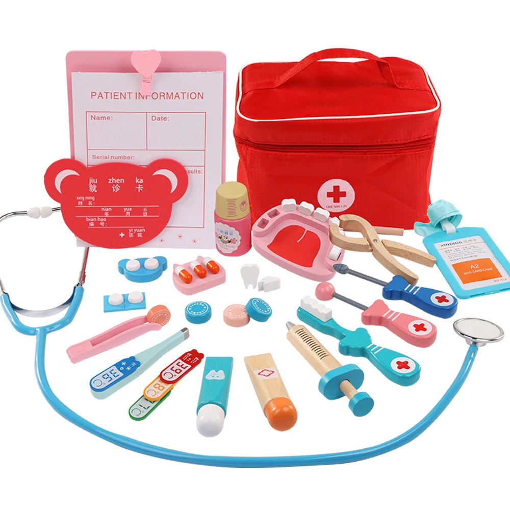 Детские деревянные медицинские игрушки, ролевые игры, набор медсестры, доктор, портативное моделирование, стоматологический медицинский ящик, ролевые игрушки для детей, подарок