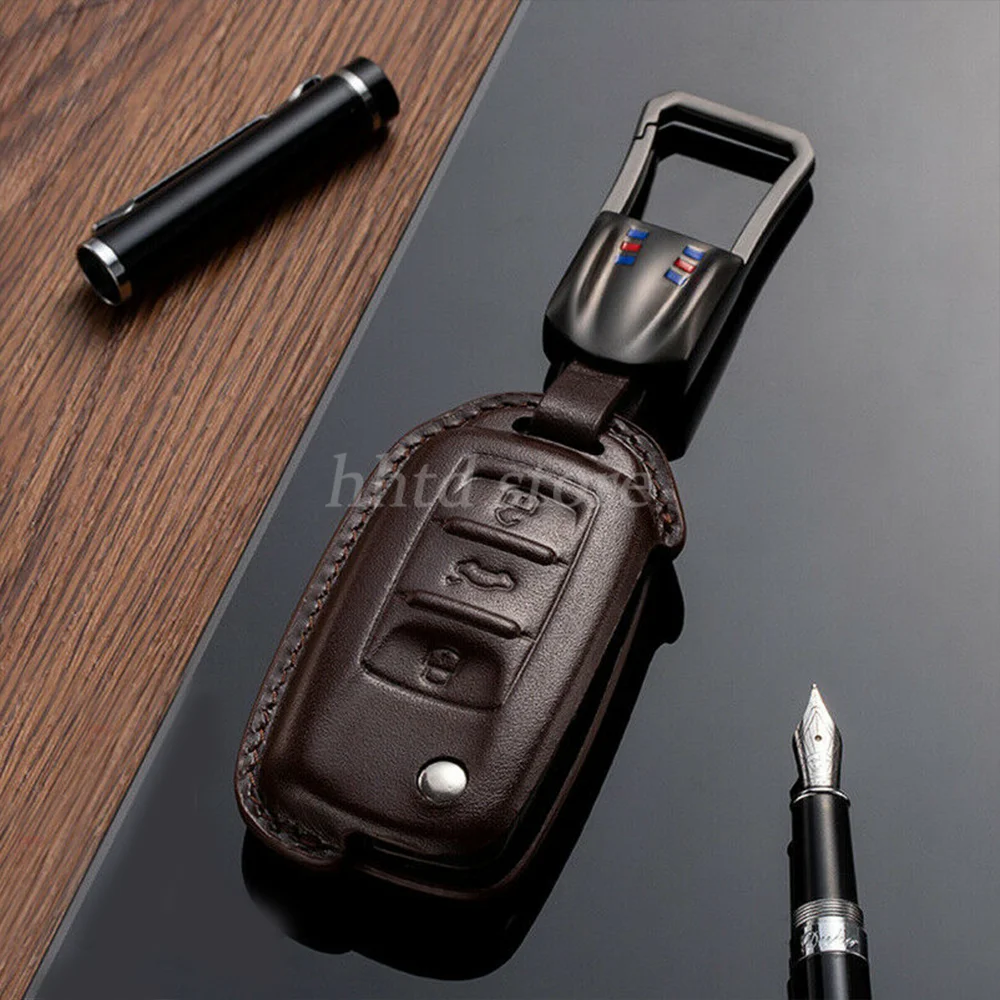

3 Button Leather Remote Start Smart Car Key Fob Cover Case Shell Auto Accessories For Volkswagen VW Jetta Passat Golf Tiguan