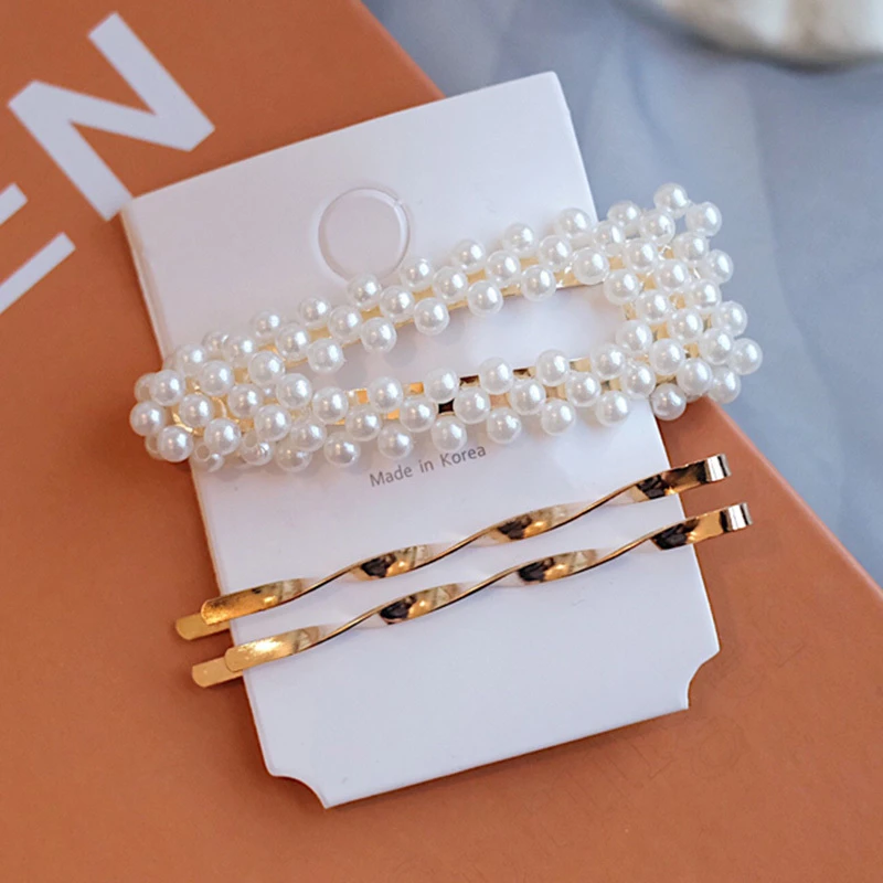 M1 -3pcs. Модные заколки для волос женские жемчужные заколки для волос свадебные ювелирные аксессуары Mujer Корейский стиль Золотой головной убор Набор для девочек - Цвет: M1 -3pcs.