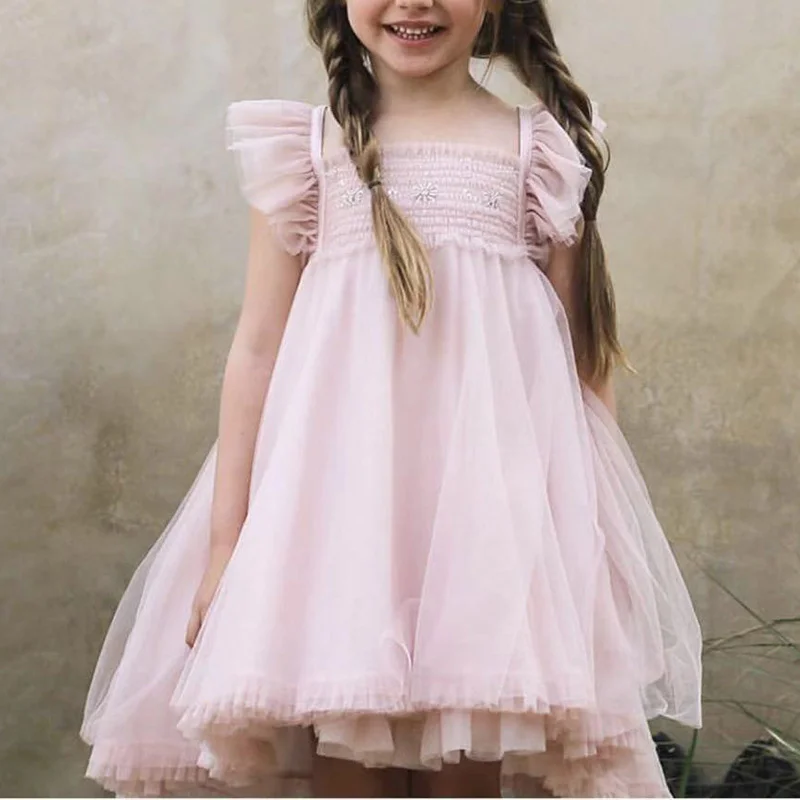 

Princess Girls Dress Children's Tutu Lace Clothes Kids Summer Party Dresses Teens Square Collar Clothing Toddler Casual Dresses