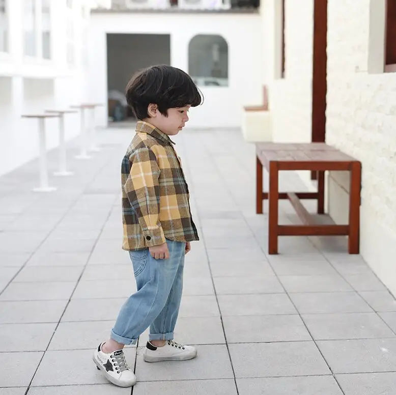Новая рубашка в клетку для мальчиков и девочек, весенний модный топ с длинными рукавами для детей 1-6 лет, PP134