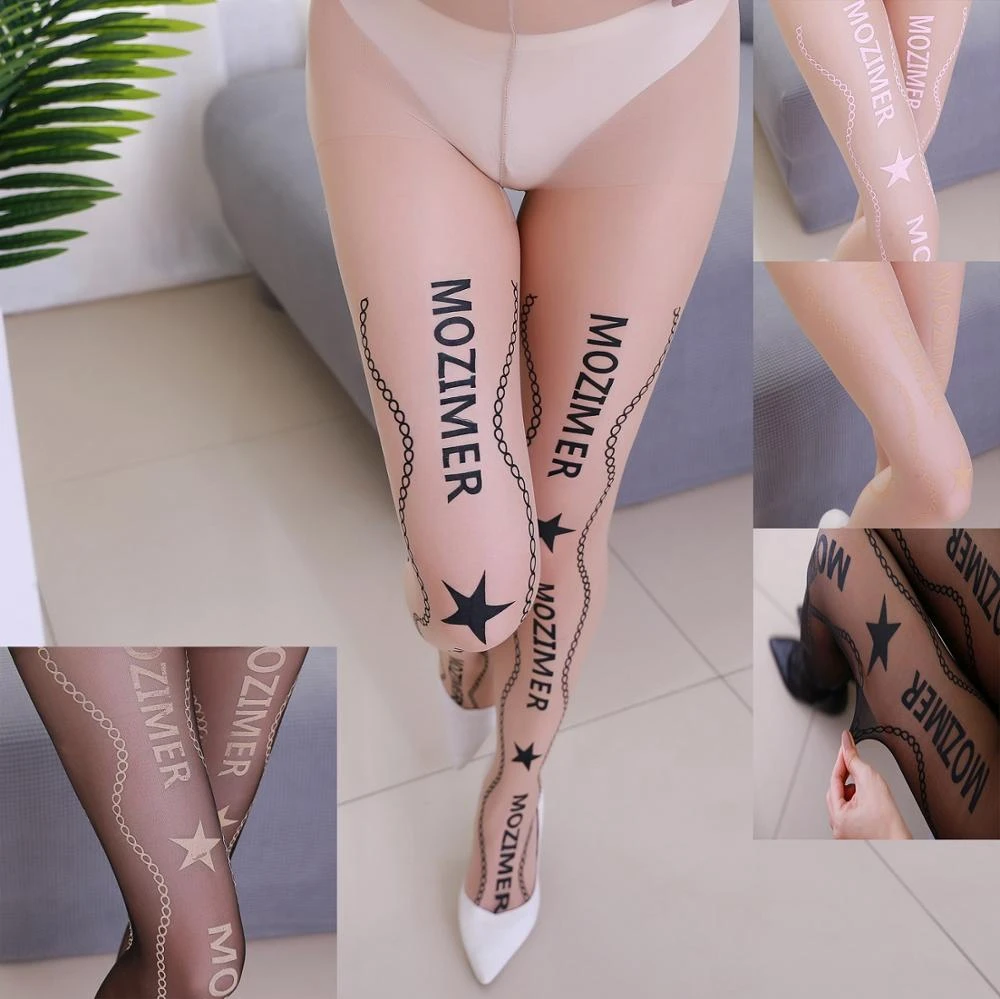 Sexy France Fashion New Designs Mozimer Brand Letter Tights Chain Stars Print Pantyhose Womens Transparent Stockings Tights Aliexpress