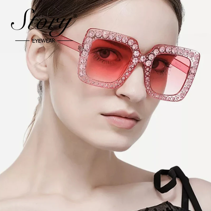 STORY 2018 Retro Vintage Luxury Rhinestone Sun Glasses For Women Brand
