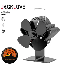 4 Blade Fireplace Fan Quiet Safe Heat Powered Stove Fan Aluminum Alloy Fireplace Heating Fan Home Efficient Heat Distribution