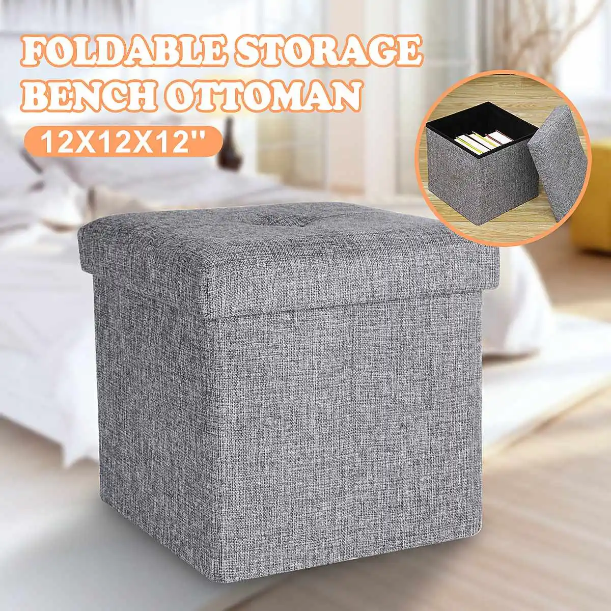 

Fodable Storage Linens Cube Ottoman Seat Stool Box Footrest Linens Furniture Bench Shoes Rack