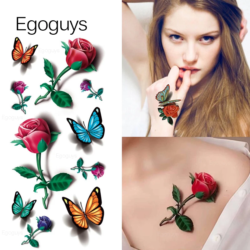 Black Large Rose Peony Temporary Tattoos Waterproof 3D Flower Blossom Fake Tattoo Stickers For Women Girls Lady DIY Body Art 1PC