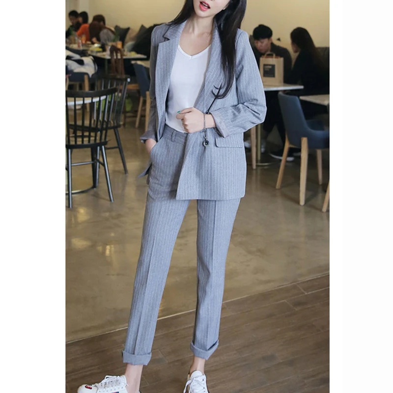 Heydress осенний полосатый двубортный Блейзер, костюм для офисной леди, элегантный костюм из четырех цветов и штанов комплект из двух предметов