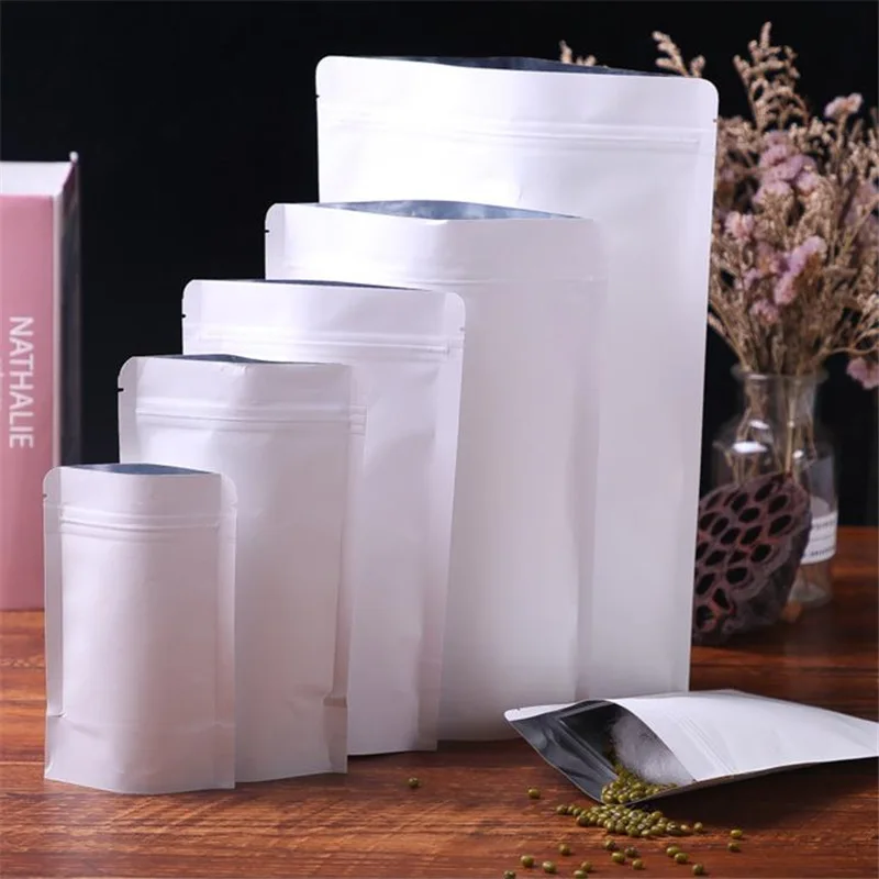 Белая подставка из крафт-бумаги сумка на молнии алюминиевой фольги герметичная
