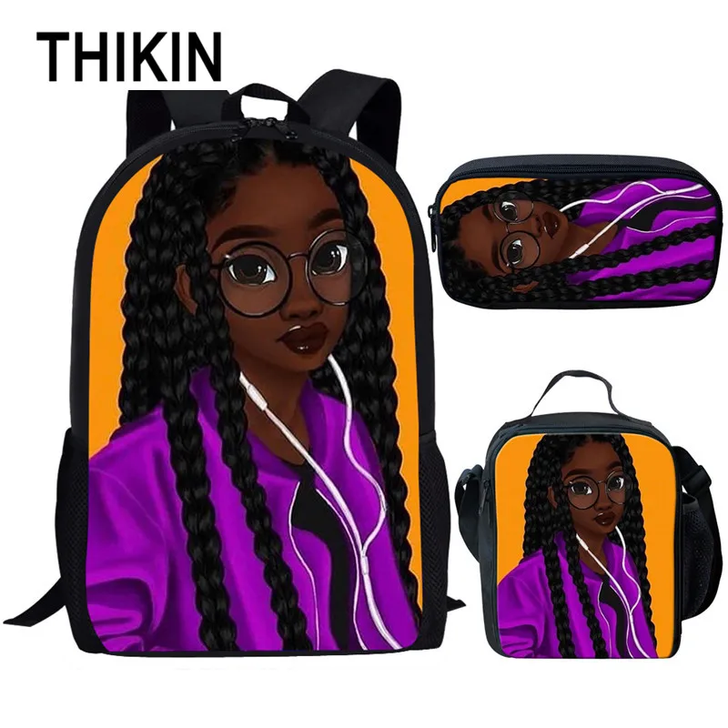 THIKIN Студенческая школьная сумка афро арт Америка для девочек с принтом рюкзак для подростков мальчиков и девочек 3 шт./компл. Детский Повседневный Рюкзак Mochila - Цвет: as picture