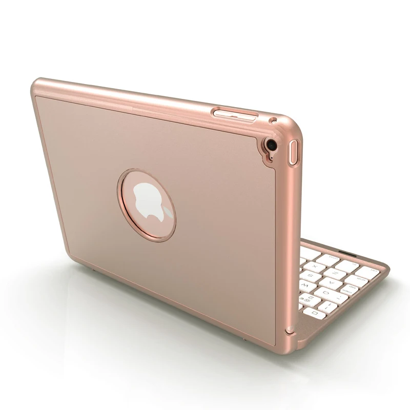 [Новинка] алюминиевая Беспроводная bluetooth-клавиатура 4,0 для iPad mini 4/5, металлический жесткий чехол+ Интеллектуальный переключатель включения/выключения+ 7 цветов подсветки - Цвет: Rose