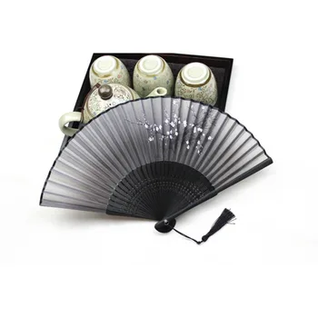 

Chinese Folding Hand Fan Home Decor Silk Bamboo Flower Butterfly Pocket Fan Party Wedding Gift