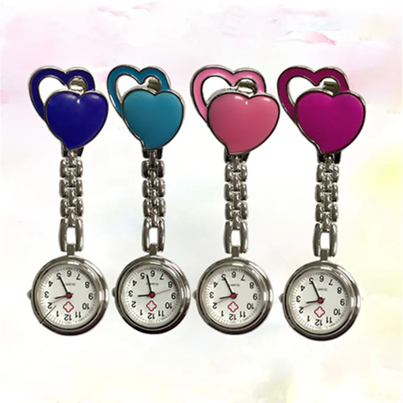 Relojes de bolsillo de cuarzo con corazón dulce para médico, pulsera con broche de enfermera, Túnica, reloj con batería gratis, a la moda