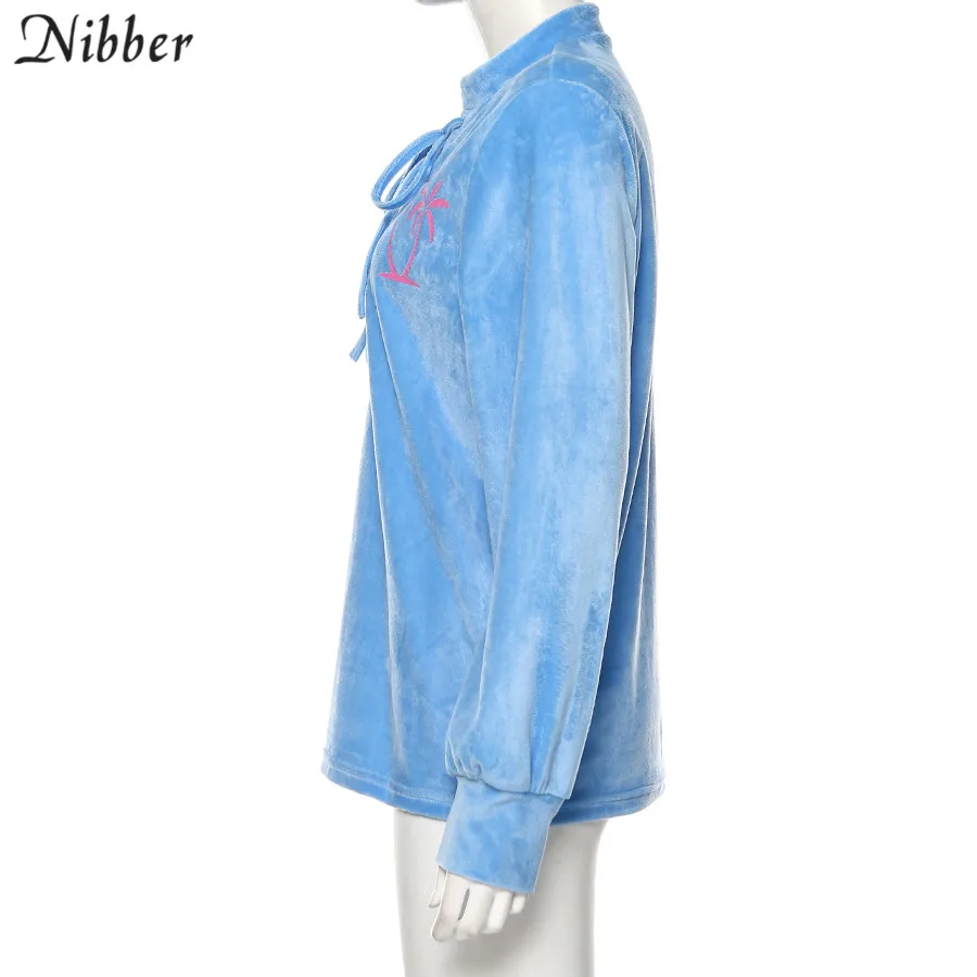 NIBBER осень зима Harajuku принт фланель Свободный Топ для женщин t-shirt2019street повседневное Высокое Качество уличная одежда пуловер тройники