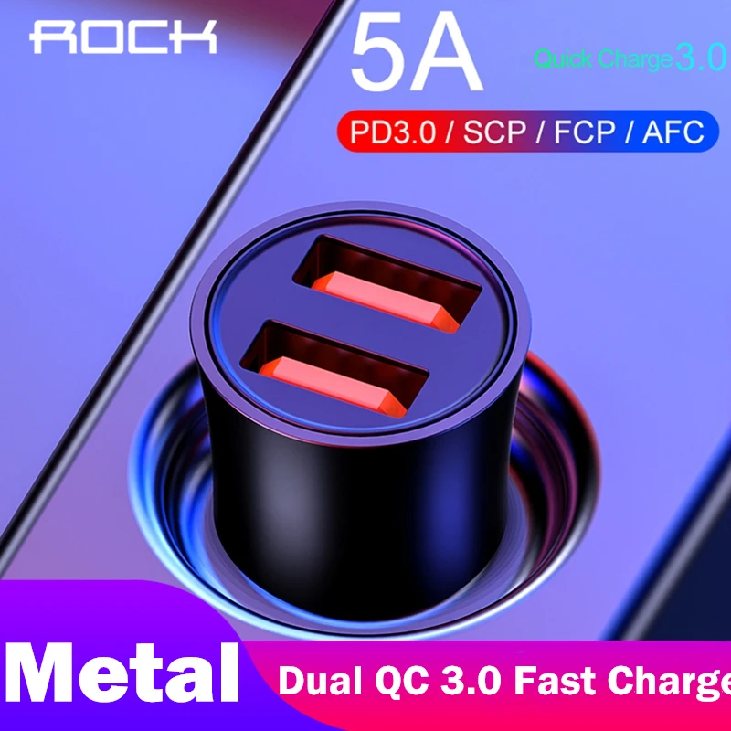 

ROCK 32W Car Charger Dual USB Supercharge Fast Charge 4.0 3.0 SCP 5A For Samsung Huawei Quick Charge Adapter Car-Charger