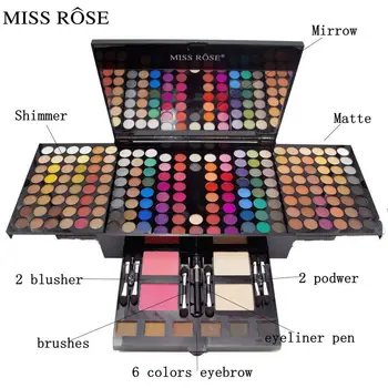 

HOT Miss Rose Makeup set Piano Box in Aluminum Box Eyeshadow Powder Blush Multifunctional Professional 180 Color Cosmetic Tools