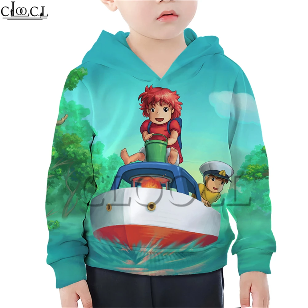 Детские толстовки с капюшоном в стиле аниме «Ponyo on The Cliff» Детский костюм с объемным рисунком для мальчиков и девочек уличная одежда с длинными рукавами, детские топы