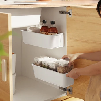 

Drawable Kitchen Rack Wall-mounted Storage Holder Punch-free Cabinet Drawer Rack Kitchen Utensils Hanging Bathroom Shelf Basket