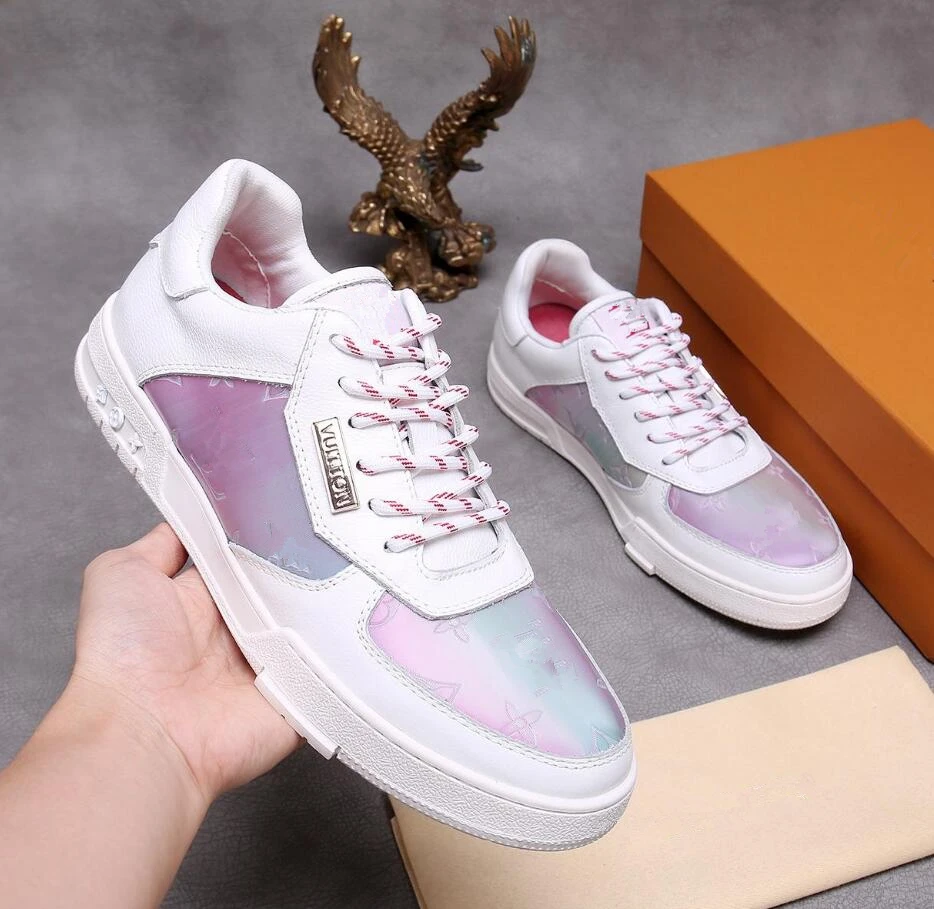 Top quality brand Fashion 5D magic print cowhide shoes Men Low help lace-up sneakers Board shoes casual shoe