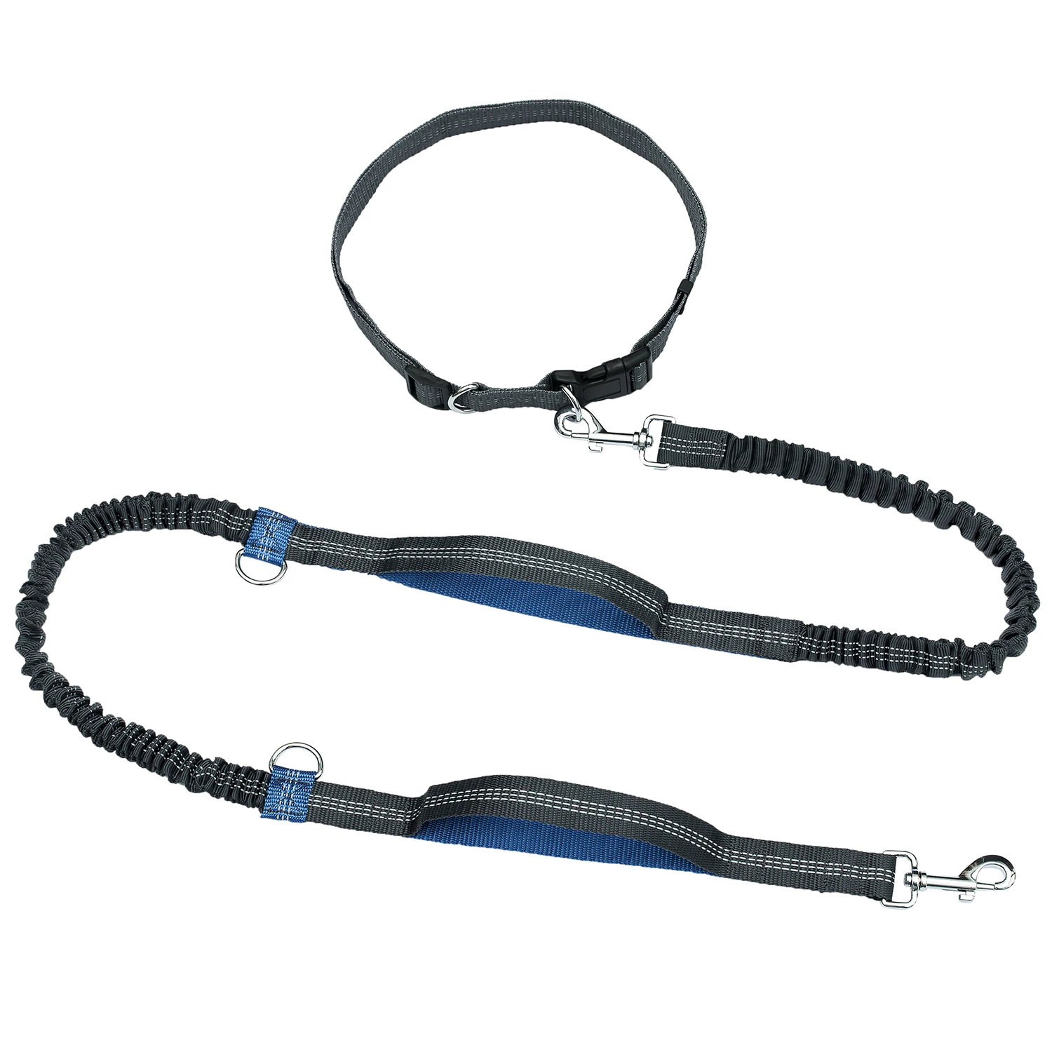 Blue Поводок для собак Hands Free, двойная ручка, поводок для бега, амортизирующий, расширяющийся, светоотражающий, строчка, регулируемый поясной ремень PL002 - Цвет: Blue