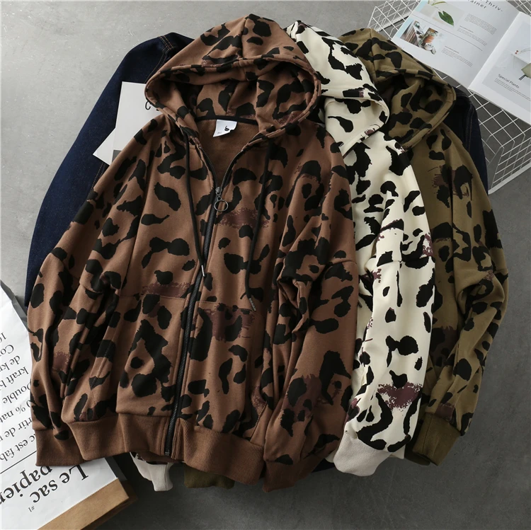  2019 New Spring Autumn Casual Cotton Hoodies camouflage Sweatshirts Women Fashion Hooded leopard Co