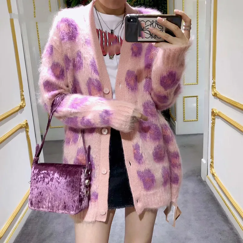 Sweater Women Autumn Winter Loose Pink Mohair Knit Sweater Jacket Long Cardigan Sweater winter clothes women sweater women
