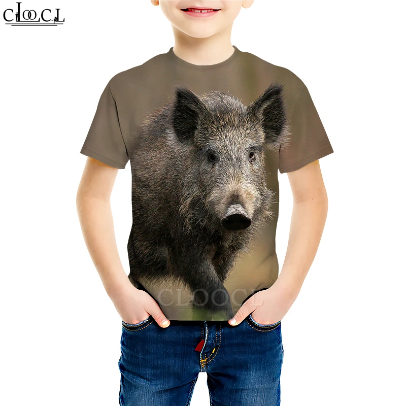 Футболка с дикими животными, дикий кабан футболки с 3D принтом свинки милые детские повседневные пуловеры с короткими рукавами для мальчиков и девочек, M195 - Цвет: Kids T shirt 7