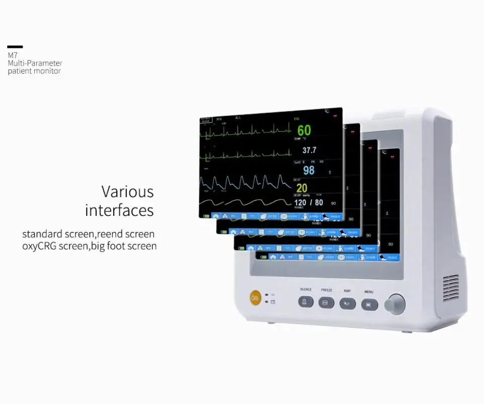 7in ICU модульный монитор пациента измерения артериального давления SpO2/PR/NIBP/ECG/RESP/TEMP/ETCO2