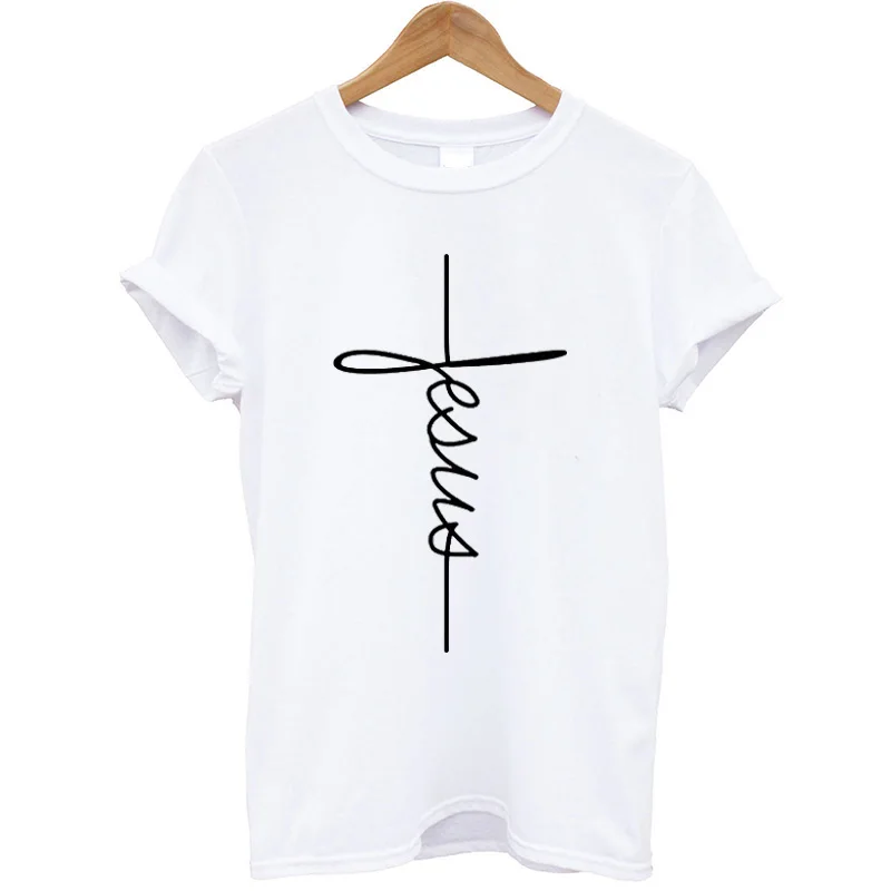 

2020 Summer Fashion T-shirt Female Harajuku Women Lucky T-shirt Short sleeved Jesus T-shirt Christ Cross Printed Female T-shirt