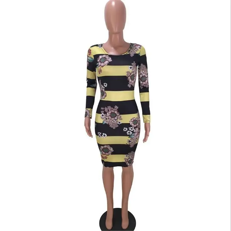 As the picture trend hot style sexy womenswear print stripe tight bag hip dress - Цвет: As the picture