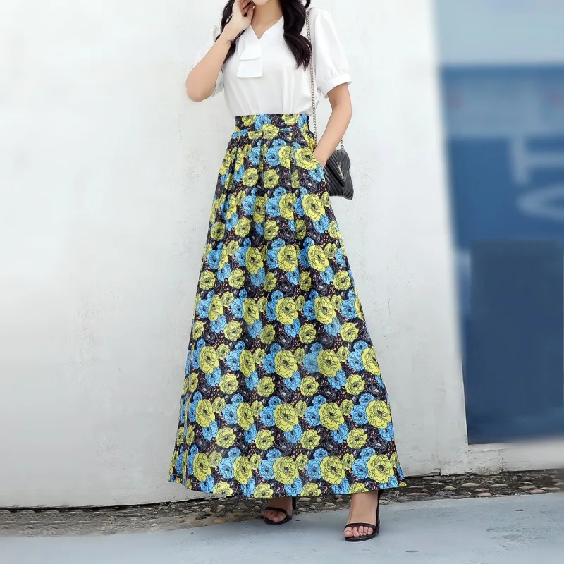 Gonne lunghe floreali taglie forti per donna con tasche vita alta Chic  Vintage Maxi gonne estive lunghezza al pavimento 2021 Jupe Femme -  AliExpress Women's Clothing