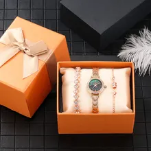 

Quartz Watches for Women Luxury Diamond Rose Gold Bracelet Set Gift for Women Green Dial Simple Elegant Ladies Watches Gift