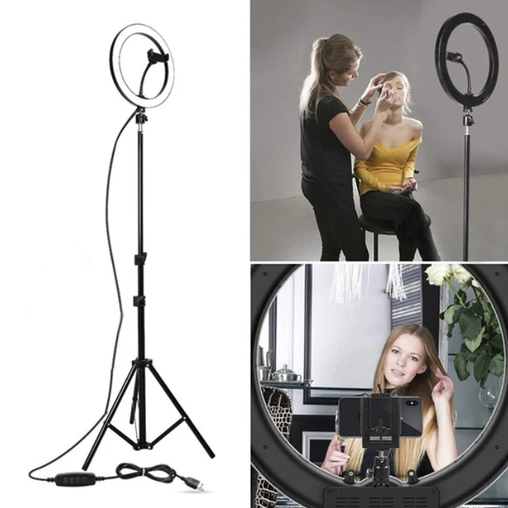 

Dimmable Selfie Stand LED Ring Light Video Light Lamp Universal Ring Fill Light W/Tripod Beauty Photography Lighting Portable